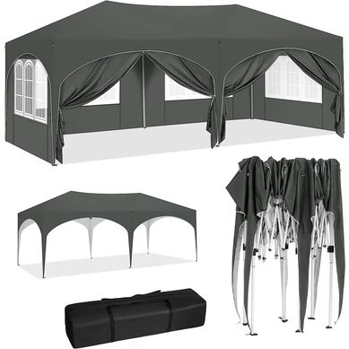 Kiosque De Jardin Pliable Avec 6 Parois Amovibles, Protection Uv Et Toile Déperlante, Gris