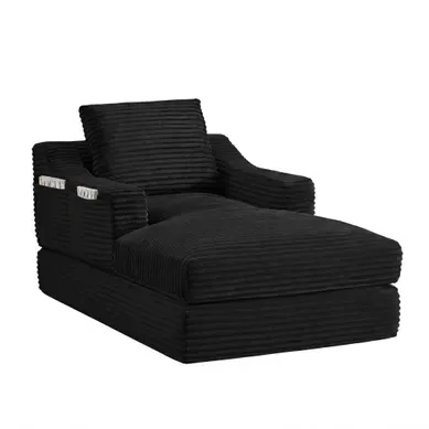 Méridienne En Velours Côtelé Avec Coussin Et Conception À Double Couche, Noir