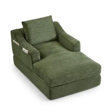Méridienne En Velours Côtelé Avec Coussin Et Conception À Double Couche, Vert