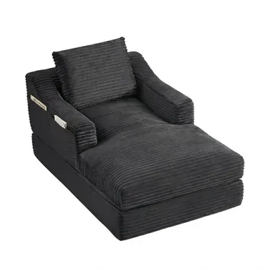 Méridienne En Velours Côtelé Avec Coussin Et Conception À Double Couche, Gris Foncé