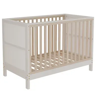 Lit Enfant 60 × 120 Cm évolutif, Réglable Sur 3 Hauteurs, Transformable, Naturel Et Blanc