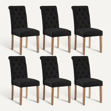 Lot De 6 Chaises De Salle à Manger Haut Dossier Revêtement Pieds En Bois Noir Lot De 6 Chaises De Salle à Manger Haut Dossier Revêtement Pieds En Bois Noir