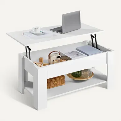 Table Basse Relevable Table De Salon Rectangulaire Avec Etagère Rangement Blanche Table Basse Relevable Table De Salon Rectangulaire Avec Etagère Rangement Blanche