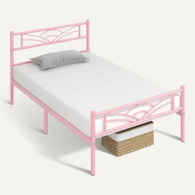 Lit Simple Cadre De Lit 90 X 190 Cm En Métal Assemblage Simple Rose