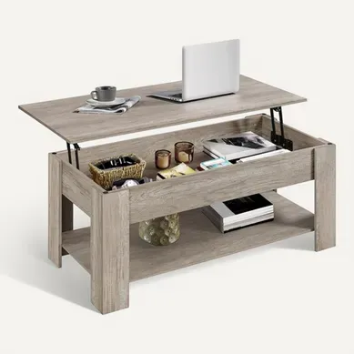 Table Basse à Plateau Relevable Avec Compartiment Caché Et Étagère De Rangement Gris Table Basse à Plateau Relevable Avec Compartiment Caché Et Étagère De Rangement Gris