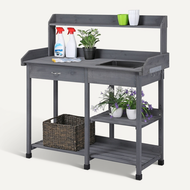 Table De Rempotage En Bois Table De Jardinage Avec Évier Amovible Tiroir Gris Table De Rempotage En Bois Table De Jardinage Avec Évier Amovible Tiroir Gris