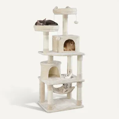 Arbre à Chat Tour à Griffer Avec 2 Niches Hauteur 158 Cm Beige Arbre à Chat Tour à Griffer Avec 2 Niches Hauteur 158 Cm Beige