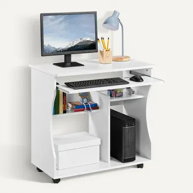 Meuble Bureau Droit Informatique Pour Ordinateur à Roulettes Blanc