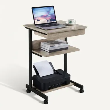 Table Informatique Bureau D'ordinateur Portable Roulant Poste De Travail 56 X 51 X 79 Cm Gris
