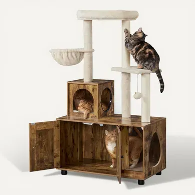 Arbre à Chat Avec Litière Maison Pour Chat Table D'appoint 80 × 45 × 134,5 Cm Arbre à Chat Avec Litière Maison Pour Chat Table D'appoint 80 × 45 × 134,5 Cm