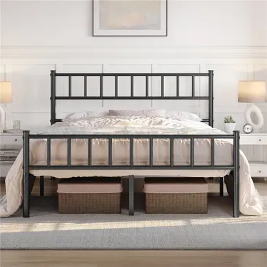 Cadre De Lit Double 160×200 Cm Avec Sommier à Lattes Surface De Couchage, King Size Noir