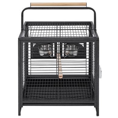 Cage De Voyage En Métal Avec Perchoir Poignée, Attrape-graines Et 2 Mangeoires, Noir