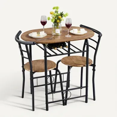 Ensemble Table Et 2 Chaises Mdf Avec Porte-bouteilles Et Étagère De Rangement Brun Clair Ensemble Table Et 2 Chaises Mdf Avec Porte-bouteilles Et Étagère De Rangement Brun Clair