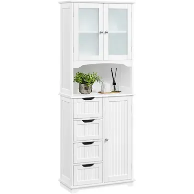Meuble colonne salle de bain armoire de salle de bain avec tiroirs étagères ouvertes placard 15 x 33 x 136,5 cm blanc Meuble colonne salle de bain armoire de salle de bain avec tiroirs étagères ouvertes placard 15 x 33 x 136,5 cm blanc