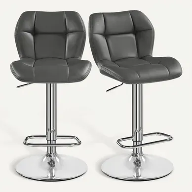 Lot De 2 Tabourets Chaises De Bar Design Capitonné En Similicuir Assise Réglable En Hauteur, Gris