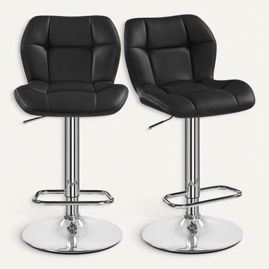 Lot De 2 Tabourets Chaises De Bar Design Capitonné En Similicuir Assise Réglable En Hauteur, Noir Lot De 2 Tabourets Chaises De Bar Design Capitonné En Similicuir Assise Réglable En Hauteur, Noir