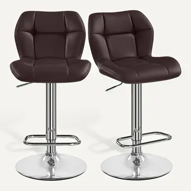 Lot De 2 Tabourets /Chaises De Bar Design Capitonné En Similicuir Assise Réglable En Hauteur, Brun