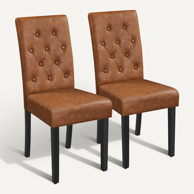 Lot De 2 Chaises De Salle à Manger Avec Haut Dossier Capitonné Et Assise Rembourrées, Brun Rustique Lot De 2 Chaises De Salle à Manger Avec Haut Dossier Capitonné Et Assise Rembourrées, Brun Rustique