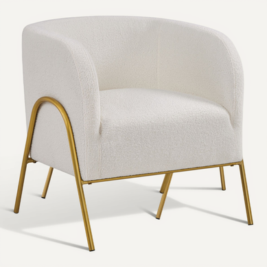 Fauteuil De Salon Scandinave Fauteuil Arrondi En Tissu Bouclé Avec Pieds En Métal Doré, Ivoire Fauteuil De Salon Scandinave Fauteuil Arrondi En Tissu Bouclé Avec Pieds En Métal Doré, Ivoire