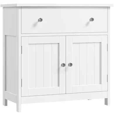 Meuble Sous Lavabo Sur Pieds Avec Tiroir Placard De Rangement Et Portes Battantes, Blanc