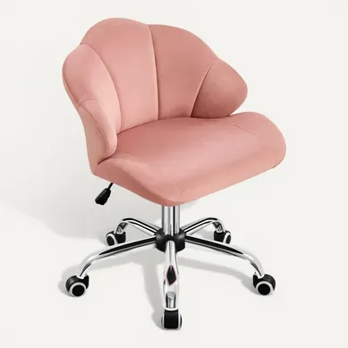 Chaise De Bureau Design Coquillage En Velours Avec Dossier Inclinable Et Roulettes, Rose