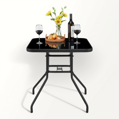 Table De Jardin Avec Trou Pour Parasol Table D'appoint Carrée En Verre Et Cadre En Métal, Noir Table De Jardin Avec Trou Pour Parasol Table D'appoint Carrée En Verre Et Cadre En Métal, Noir