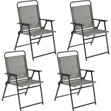 Lot De 4 Chaise De Jardin Extérieur Chaises Pliantes Avec Dossier Et Accoudoirs, Gris