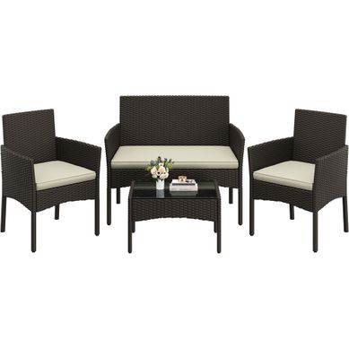Salon De Jardin En Polyrotin Avec Canapé 2 Places 2 Fauteuils 1 Table Basse, Brun/beige Salon De Jardin En Polyrotin Avec Canapé 2 Places 2 Fauteuils 1 Table Basse, Brun/beige