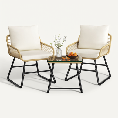 Salon De Jardin 2 Personnes En Polyrotin Avec 2 Fauteuils Et 1 Table Basse, Beige/crème Salon De Jardin 2 Personnes En Polyrotin Avec 2 Fauteuils Et 1 Table Basse, Beige/crème