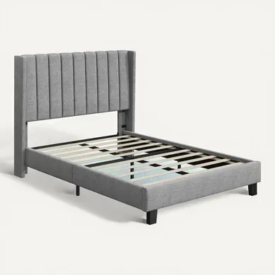 Lit Capitonné 140x200 Cm Avec Tête De Lit Et Sommier à Lattes, Gris Clair Lit Capitonné 140x200 Cm Avec Tête De Lit Et Sommier à Lattes, Gris Clair