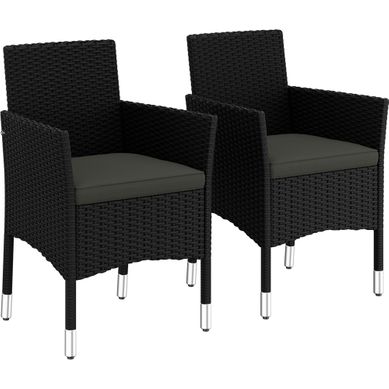 Lot De 2 Fauteuils De Jardin En Résine Tressé Avec Coussins Pour Balcon Terrasse Noir/gris Lot De 2 Fauteuils De Jardin En Résine Tressé Avec Coussins Pour Balcon Terrasse Noir/gris