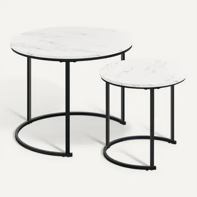 Ensemble De Table Gigogne En Bois 2 Tables Basses Rondes Avec Armature En Métal Blanc Marbré Ensemble De Table Gigogne En Bois 2 Tables Basses Rondes Avec Armature En Métal Blanc Marbré