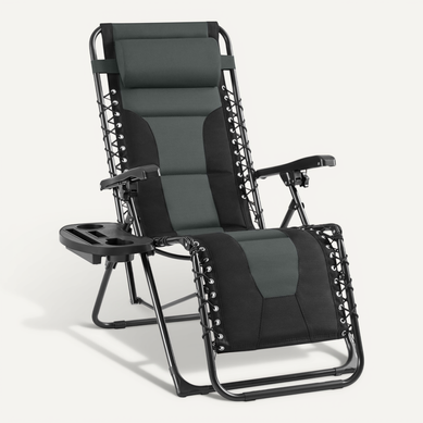 Fauteuil De Jardin Zéro Gravité Rembourré Pliable Inclinable Avec Porte-gobelet Noir/gris