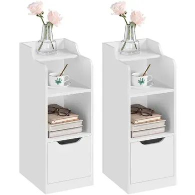 Lot De 2 Table De Nuit étroite Avec 1 Tiroir Avec 2 Compartiments Ouverts Blanc