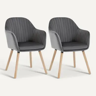 2 x Chaise De Salle à Manger Pour Cuisine/Salon/Café En Velours + Bois Massif, Gris Foncé 2 x Chaise De Salle à Manger Pour Cuisine/Salon/Café En Velours + Bois Massif, Gris Foncé