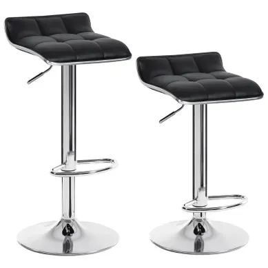 Lot De 2 Tabouret De Bar En Cuir Synthétique-tabouret De Bar Pivotant-hauteur Réglable-noir