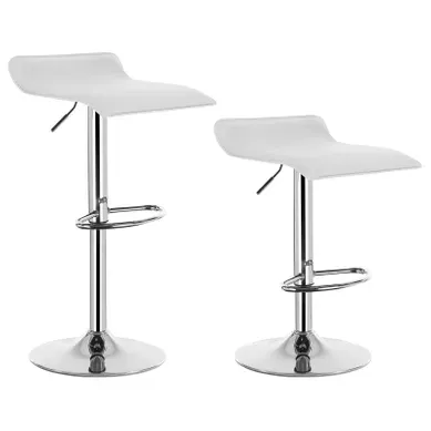 Lot De 2 Tabouret De Bar En Similicuir Et Acier Chromé-Tabouret Réglable Et Rotatif-Blanc