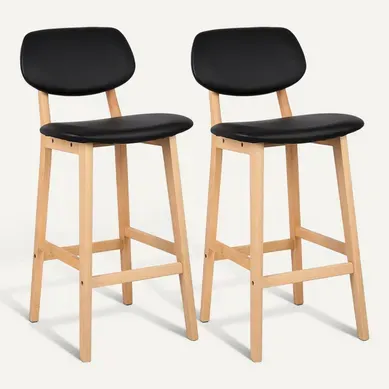 Lot De 2 Tabouret De Bar - Tabouret De Cuisine Design En Cuir Artificiel Et Bois - Noir
