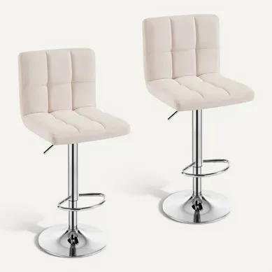 Lot De 2 Tabouret De Bar En Lin - Réglage En Hauteur Avec Dossier - Crème