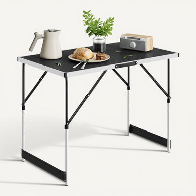 Table De Camping Pliante. Table De Jardin. Réglable En Hauteur. En Aluminium Acier Mdf. Noir Table De Camping Pliante. Table De Jardin. Réglable En Hauteur. En Aluminium Acier Mdf. Noir