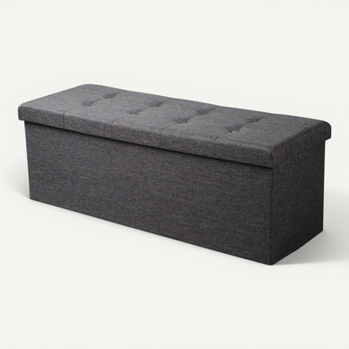 Banc De Rangement Pliable Pouf Tabouret. Coffre De Rangement Rembourré Lin. 110x37.5x38cm Gris Foncé