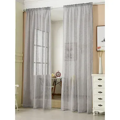 2 Pièces Rideaux Semi-transparents. Suspension Avec Passe-tringle. 140x175cm. Gris Clair.