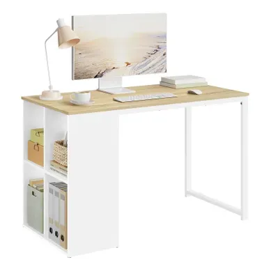 Bureau D'ordinateur En Aggloméré+Acier. Table De Bureau Table Travail. Chêne Clair
