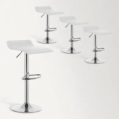 Lot De 4 Tabouret De Bar En Similicuir-Tabouret De Bar Pivotant-Hauteur Réglable-Blanc
