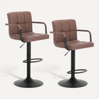 Lot De 2 Tabourets De Bar-siège Bien En Similicuir-pieds En Acier-Brun Foncé Lot De 2 Tabourets De Bar-siège Bien En Similicuir-pieds En Acier-Brun Foncé
