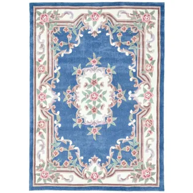 Tapis Tufté Main Avec Bordure En Design Aubusson - Ming 240x340 Cm - Bleu