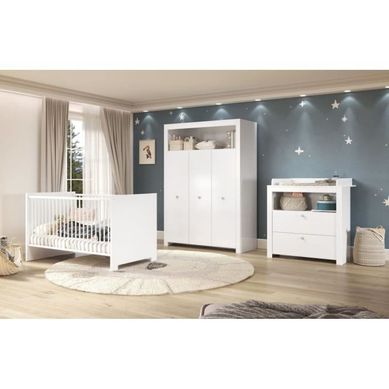 Trio Chambre Bébé Olivia 70x140 Blanc : Lit + Commode + Armoire Trio Chambre Bébé Olivia 70x140 Blanc : Lit + Commode + Armoire