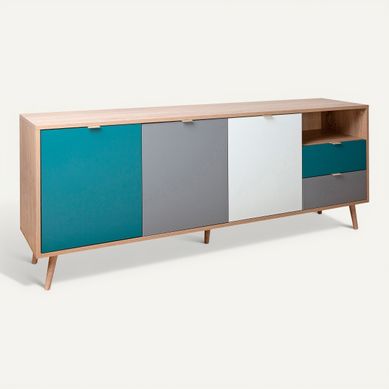 Buffet scandinave ARUBA Chêne, bleu, gris et blanc Buffet scandinave ARUBA Chêne, bleu, gris et blanc vue 3/4