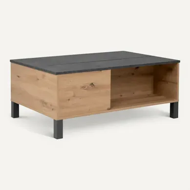 Table basse plateau relevable COMO Imitation béton/ chêne Table basse plateau relevable COMO Imitation béton/ chêne vue 3/4
