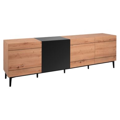 Buffet Nola - Décor Chene Et Noir - 4 Portes - L 200 X P 42 X H 65 Cm Buffet Nola - Décor Chene Et Noir - 4 Portes - L 200 X P 42 X H 65 Cm